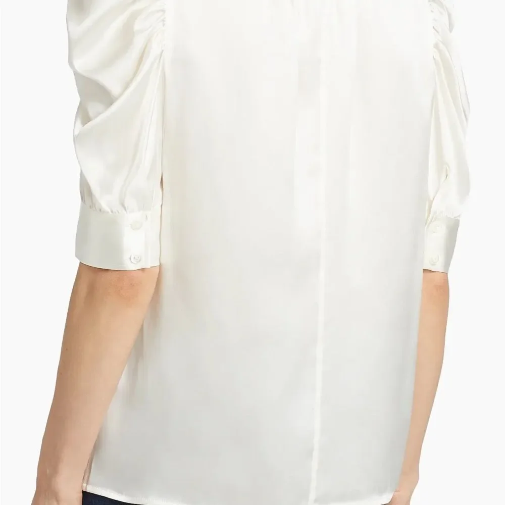 FRAME Gilian 100% Silk Puff-sleeve Top In white size small